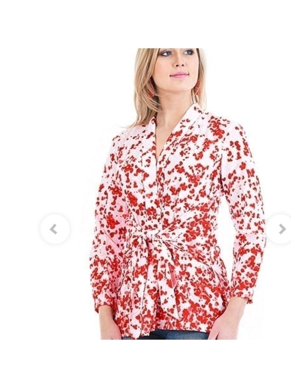 eShakti Red White Heart Print Wrap Top Large 14